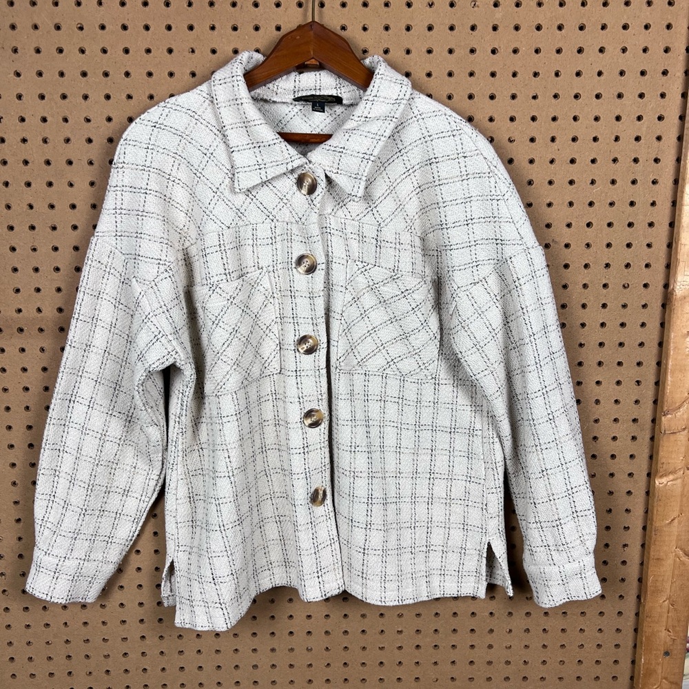Suzanne Betro‎ Plaid Shacket Shirt Jacket Chunky Buttons Size Large